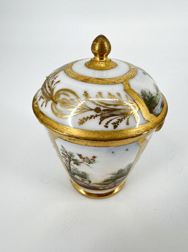 ANTIQUE White & Gold Painted Porcelain Small Jar