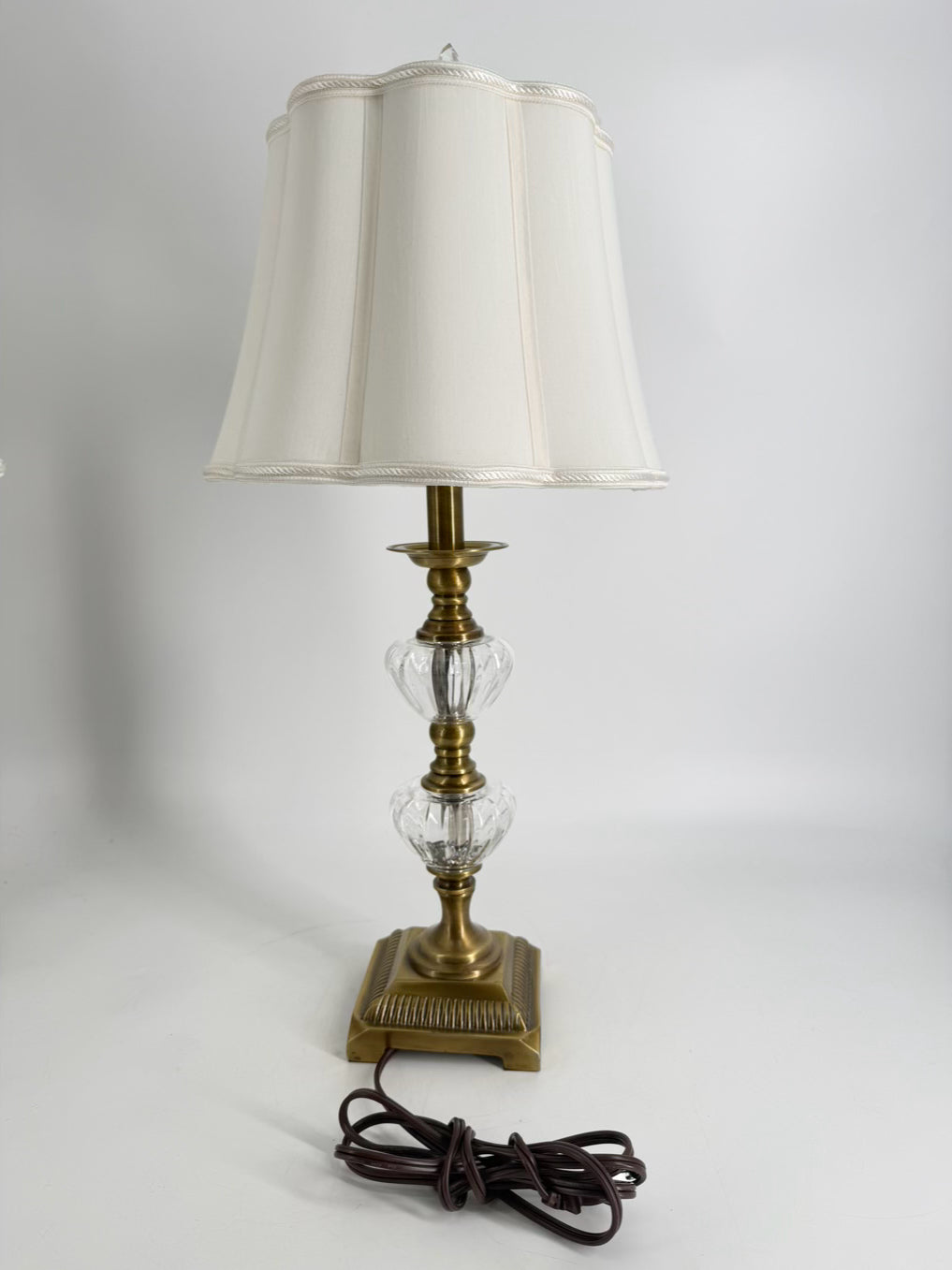 Brass & Crystal Pair Of Lamps w/ Shades