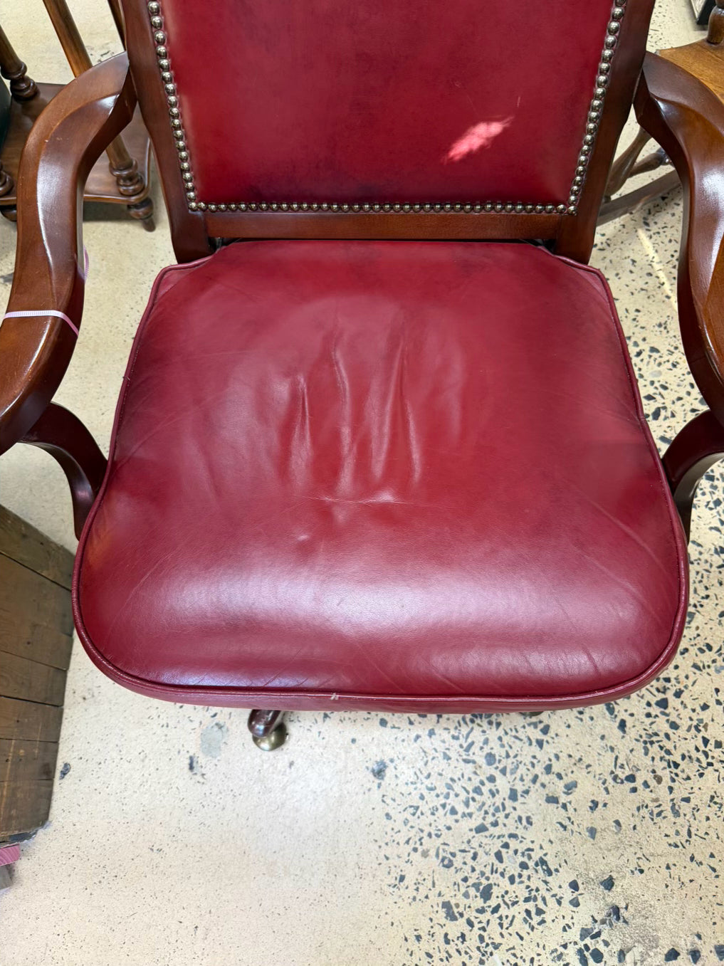 BRADINGTON YOUNG Red Leather & Wood Desk Chair