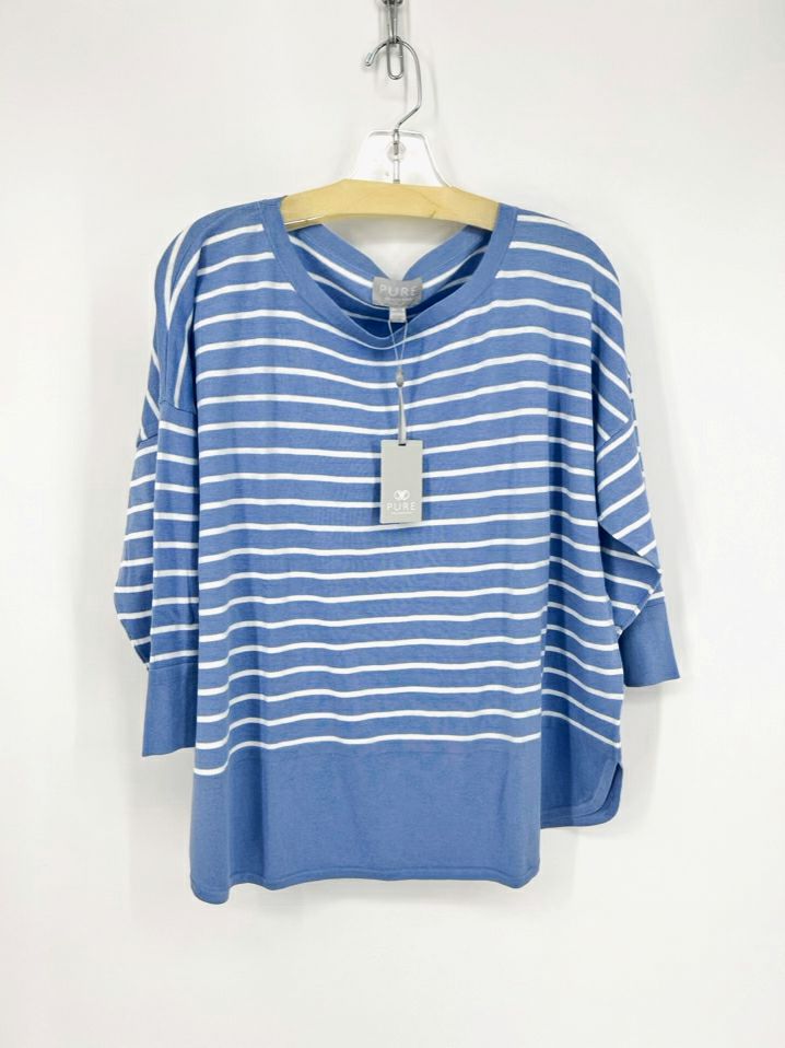 PURE COLLECTION Size 14/16 Blue & White Stripe Knit Top NWT