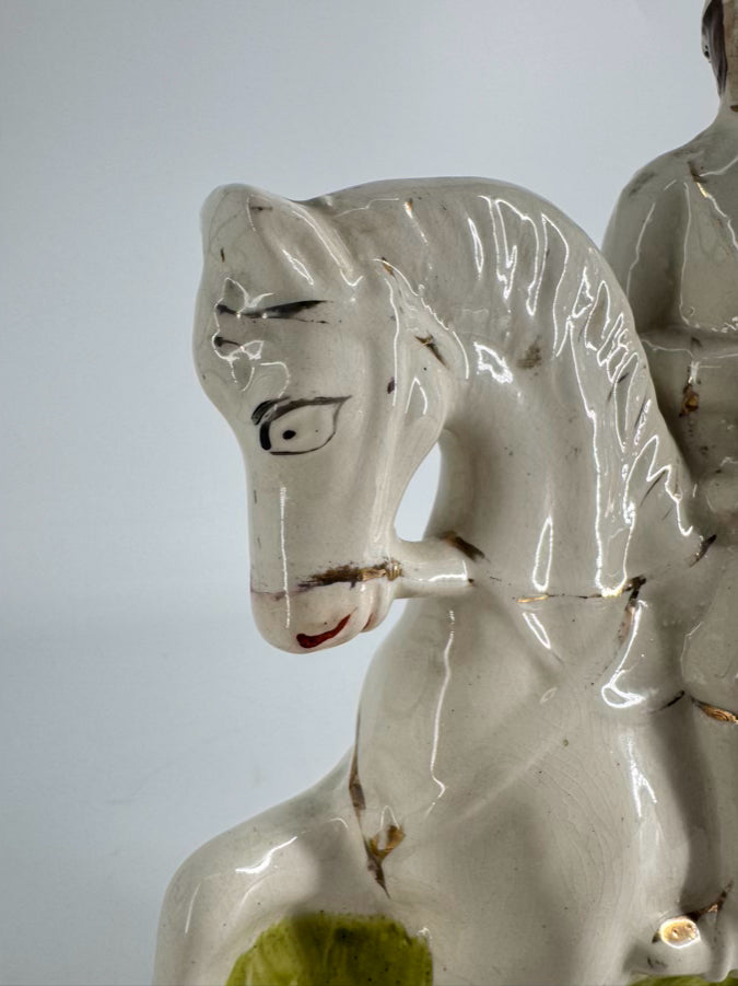 White & Green Ceramic Handpainted Staffordshire General French Figurine