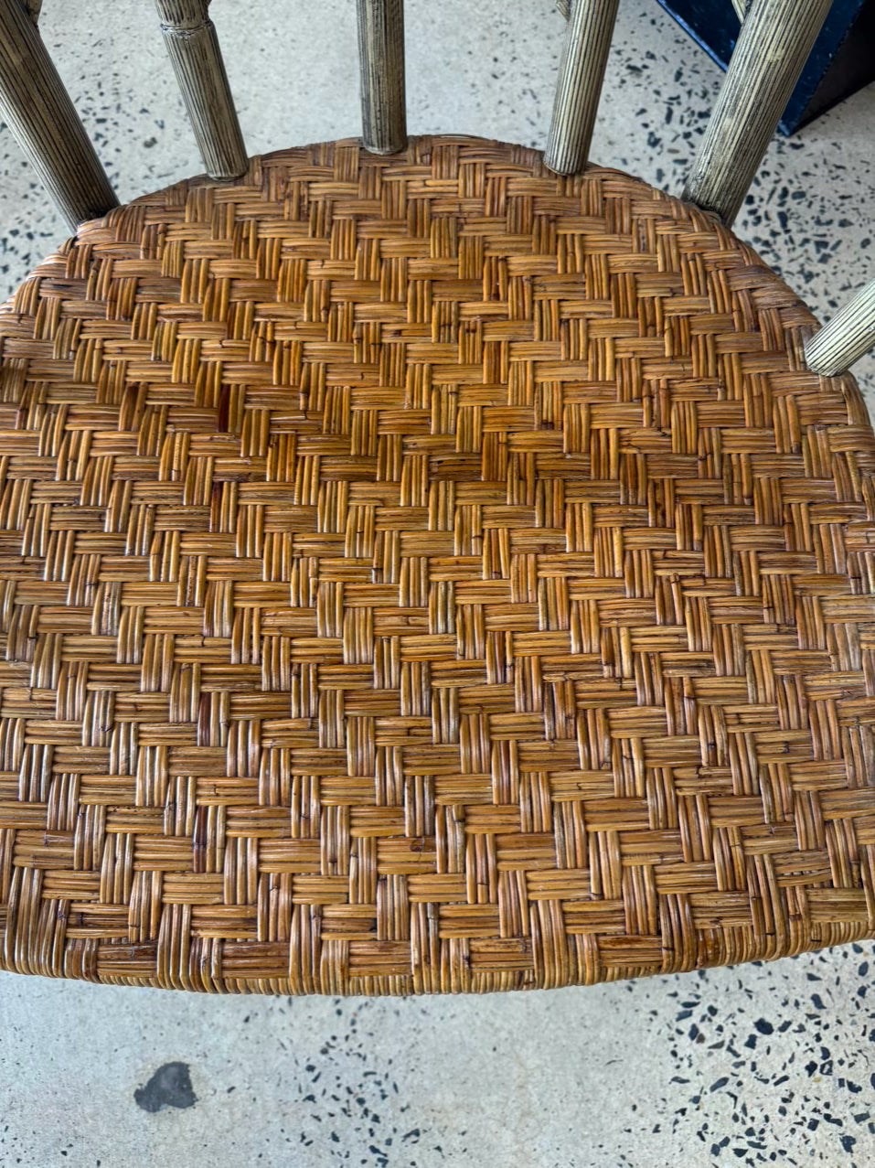 VINTAGE PALECEK Cream Bamboo Look Woven Adirondack Arm Chair