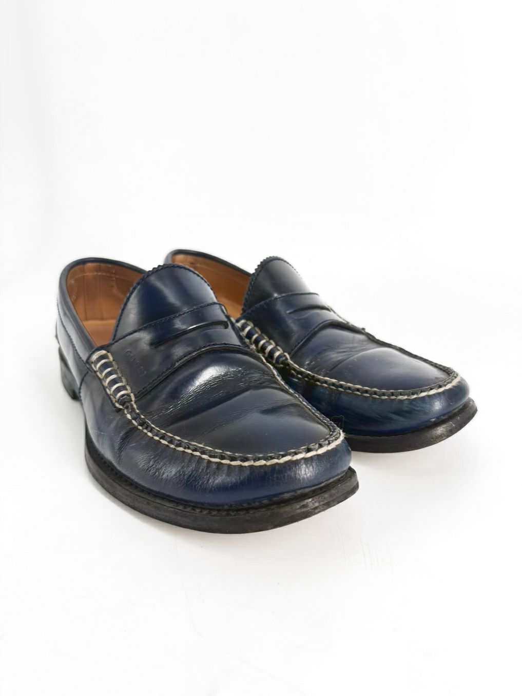GUCCI Size 8.5 Navy Leather Loafers