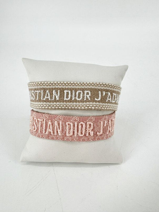 CHRISTIAN DIOR Pink & Tan Woven Pair of Bracelets