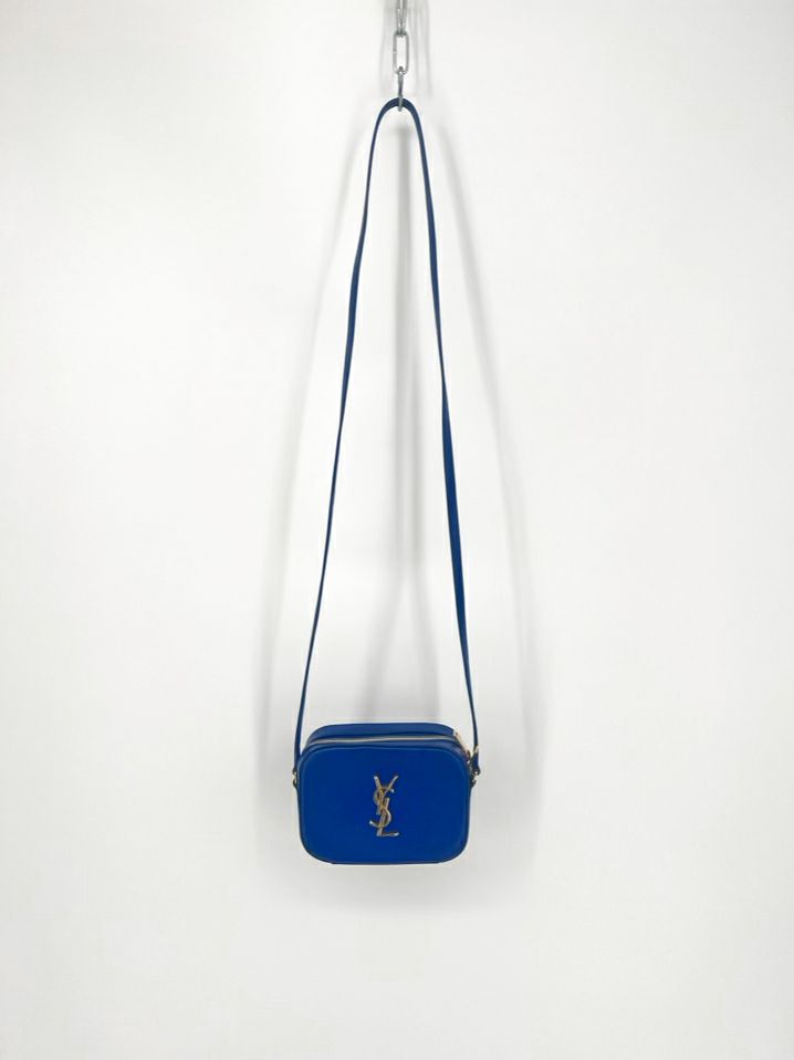 SAINT LAURENT Cobalt Leather Grain De Poudre Classic Monogram Crossbody Bag