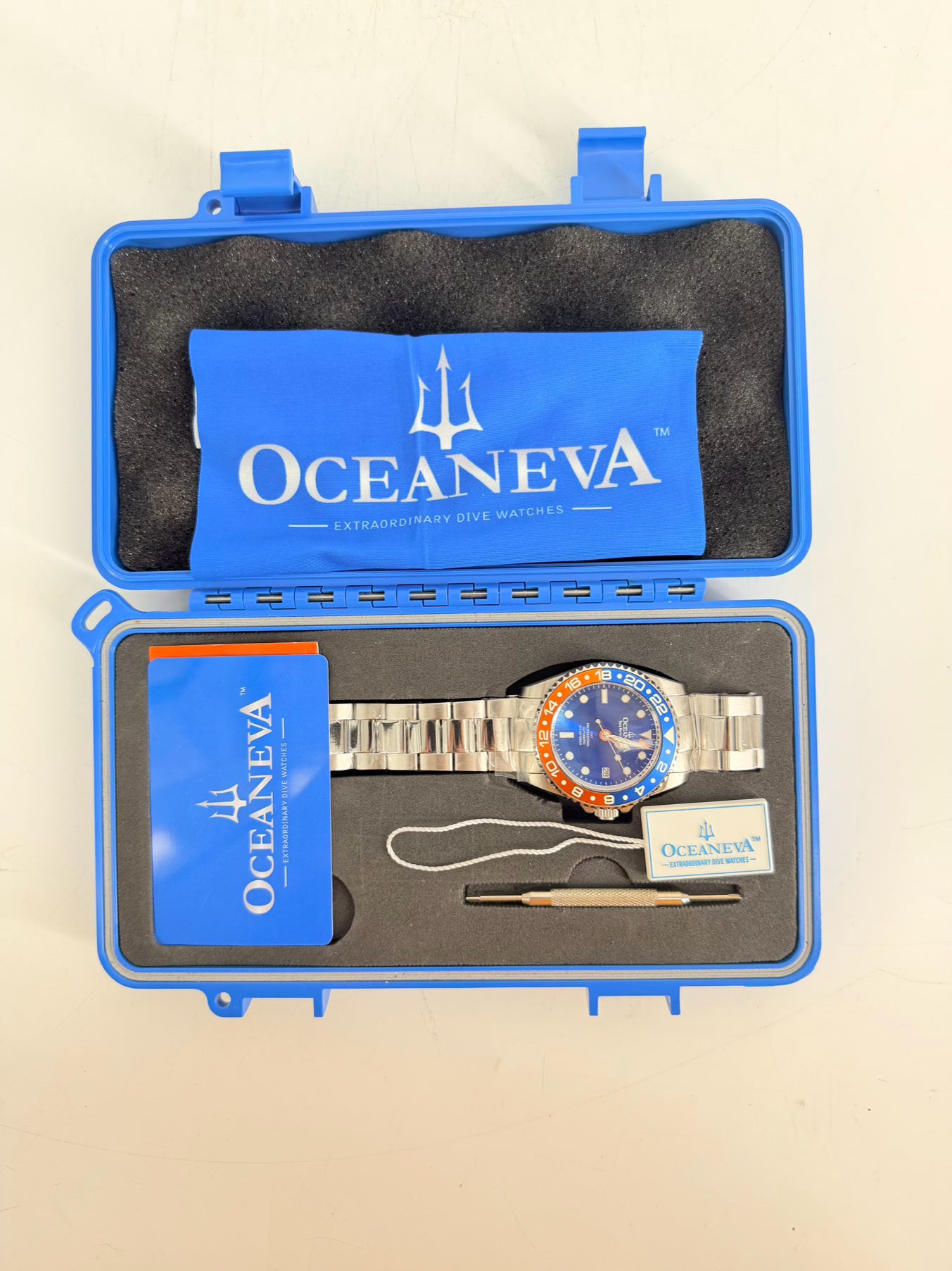OCEANEVA Blue & Orange Stainless Steel Automatic Watch w/ Box