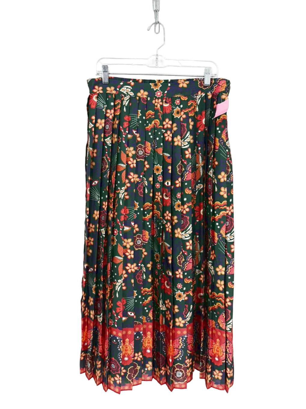 ALDEN ADAIR Wmn's Size XL Green & Orange Pleated Floral Maxi-Skirt NWT