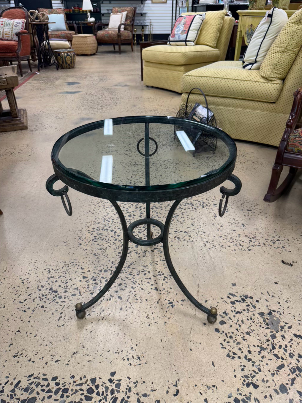 Green & Clear Iron & Glass Occasional Table