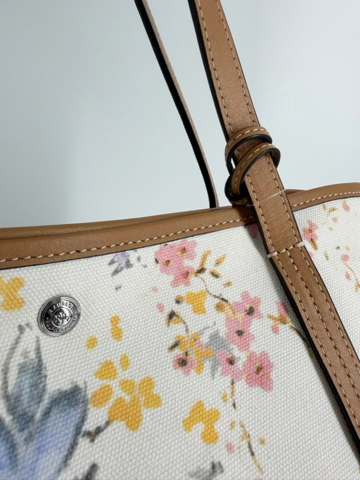 LAUREN RALPH LARUEN Emerie Canvas Watercolor Floral Tote Bag NWT
