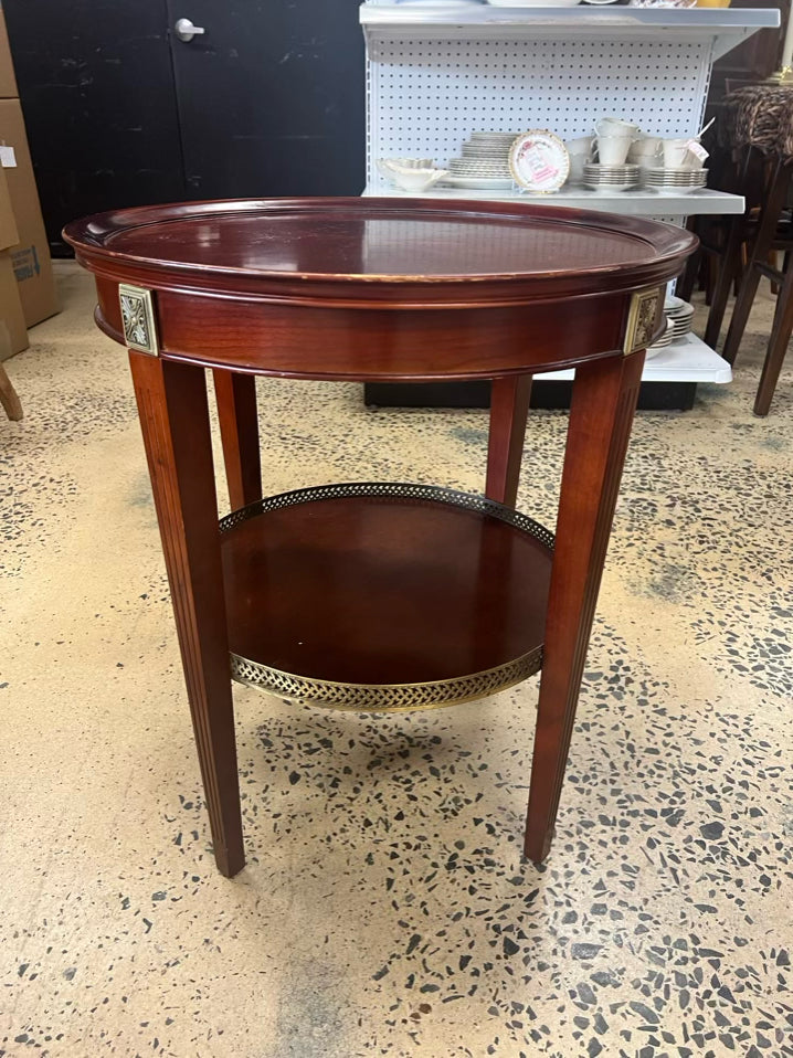 BOMBAY ROUND Dark Wood Occasional Table w/ Brass Detail