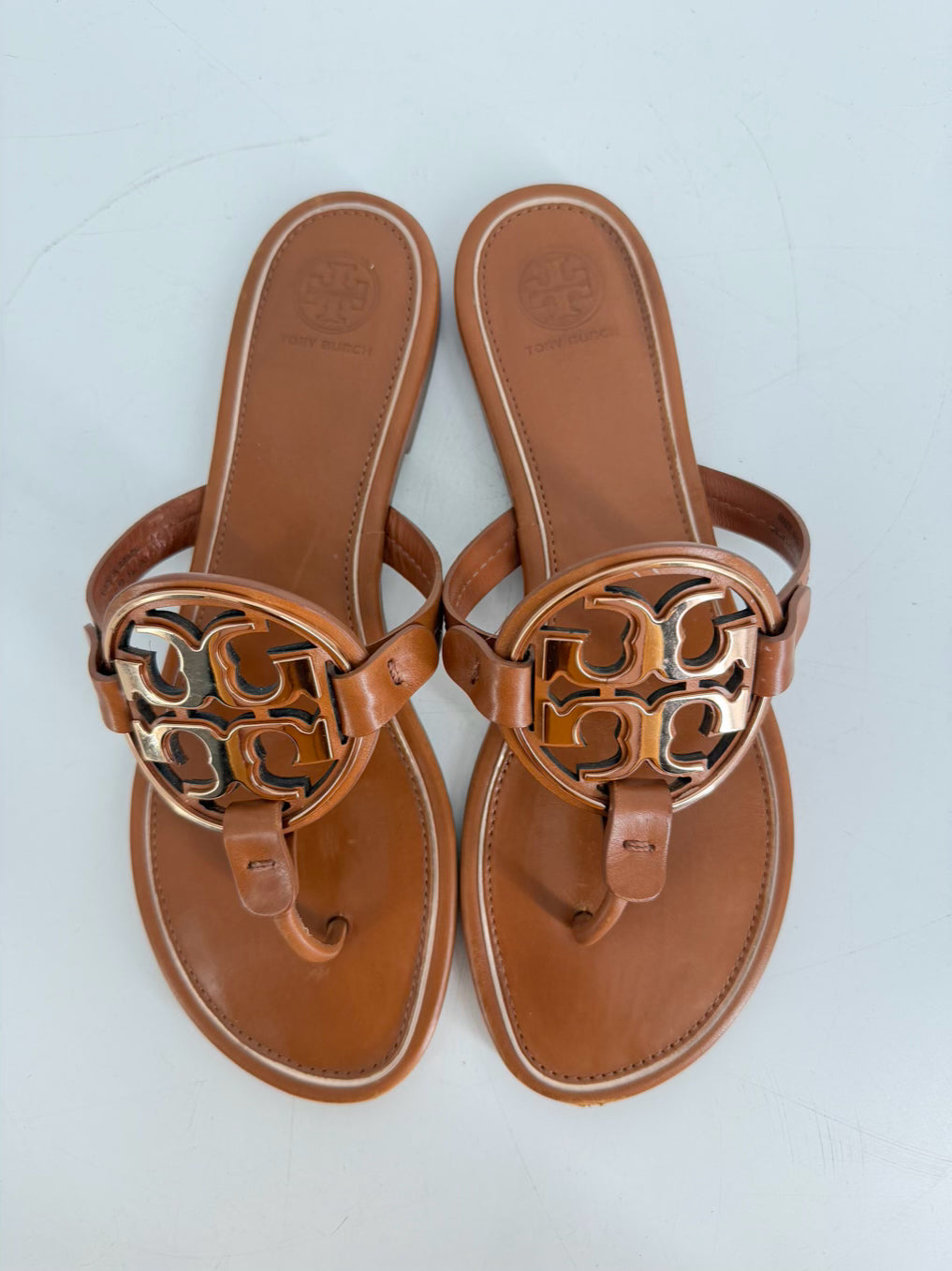 TORY BURCH Size 9 Cognac Monogram Sandals