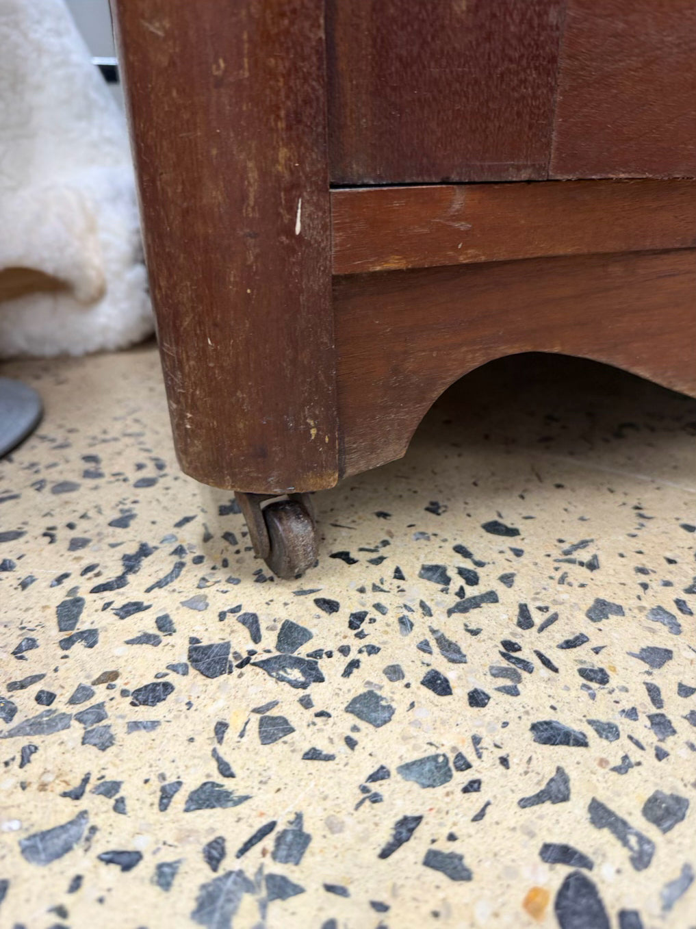 ANTIQUE Dark Brown Wood Wash Stand w/ Marble Top