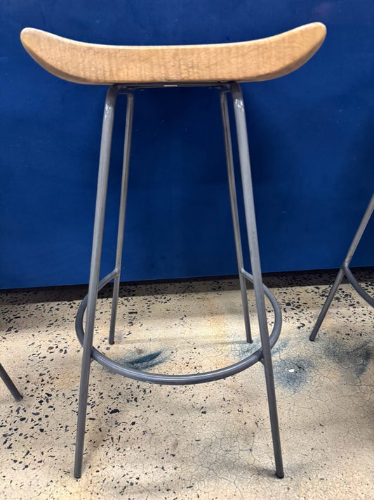 WEST ELM Natural Wood & Gray Steel Counter Stool