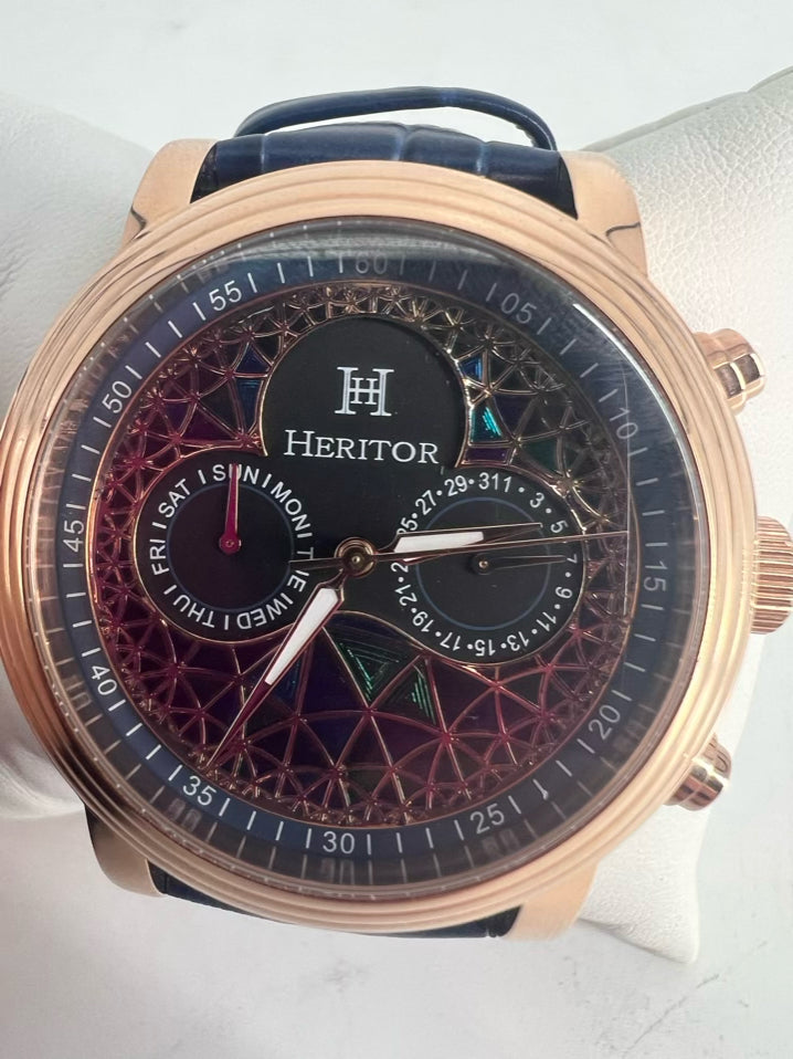 HERITOR Blue Leather Automatic Watch NWT