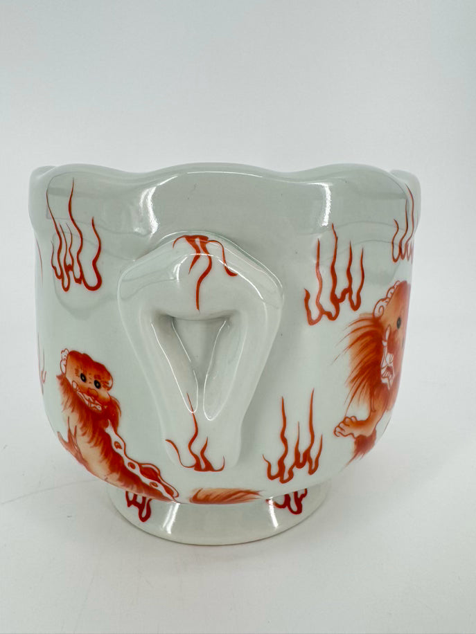 White & Rust Porcelain Foo Dogs Cachepot