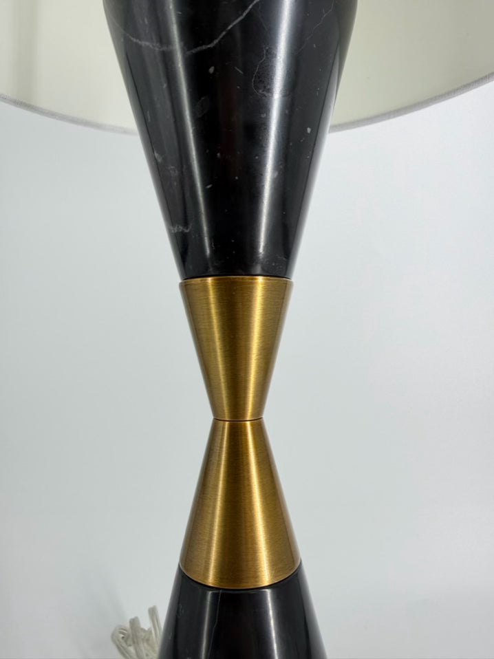 Black & Gold Marble & Brass Lamp w/ White Shade