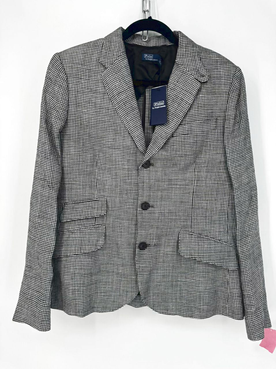 POLO RALPH LAUREN Size 14 Black Silk & Linen Blend Houndstooth Blazer NWT