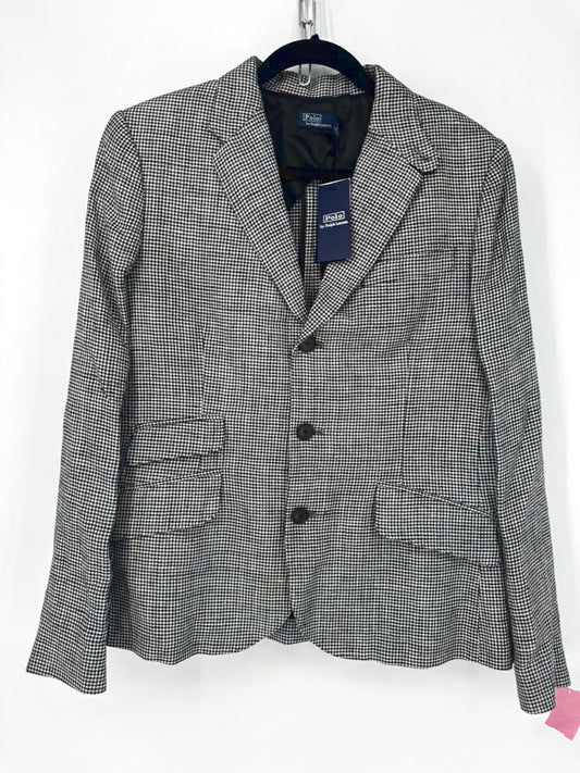 POLO RALPH LAUREN Size 14 Black Silk & Linen Blend Houndstooth Blazer NWT