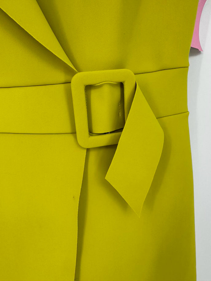 CHIARA BONI Size 44 Chartreuse Belted Sleeveless Dress