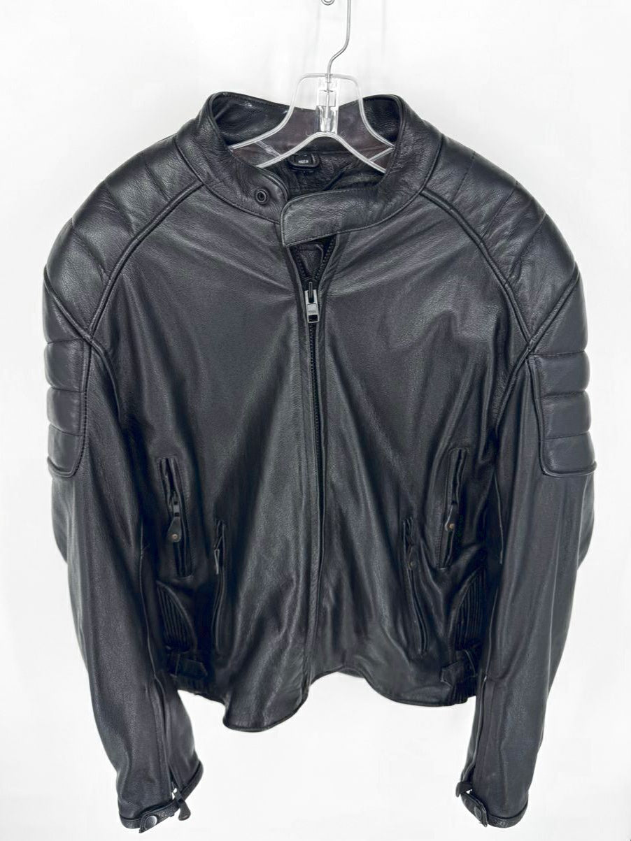 X ELEMENT Size XL Black Leather Motorcycle Jacket w/ Zipout Liner