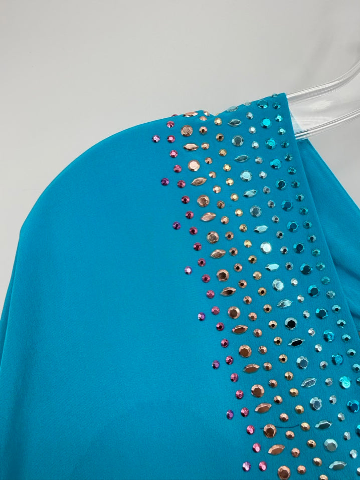 TRINA TURK Size L Turquoise Silk Stud Detail Kaftan