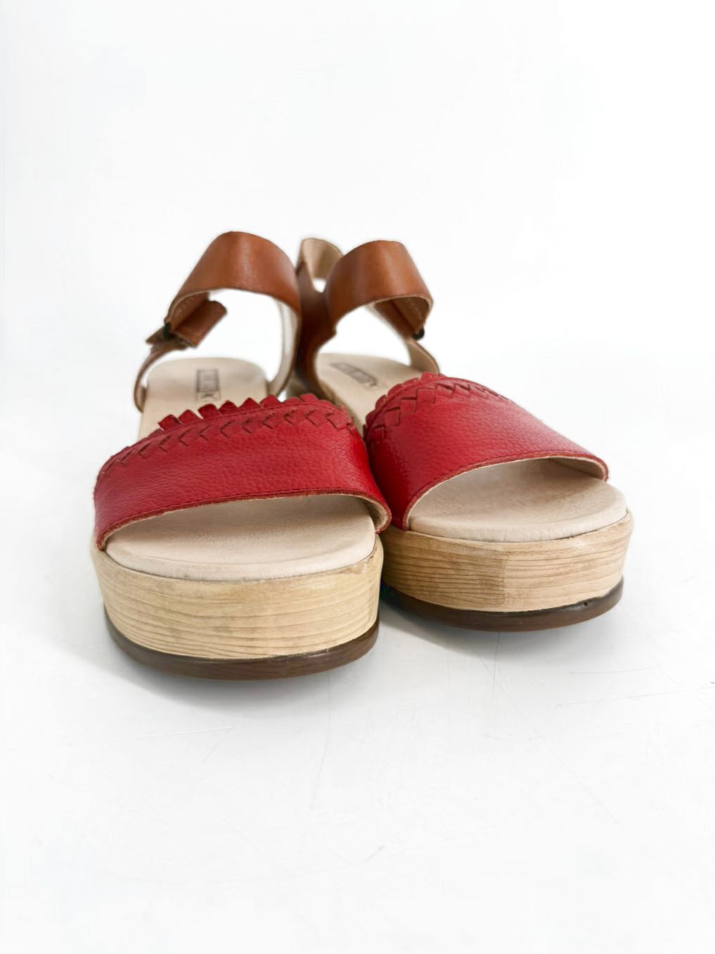 PIKOLINOS Size 39 Red & Brown Leather Platforms