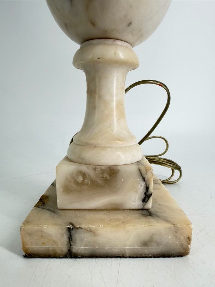 VINTAGE White Alabaster Urn Lamp w/ Shade