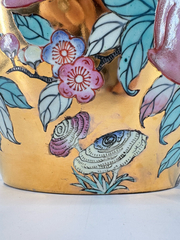 Pink & Aqua Porcelain Fish Planter on Wooden Stand