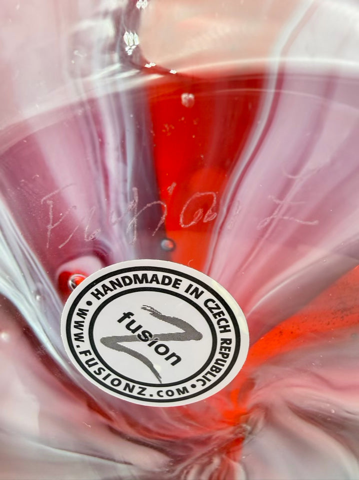 SIGNED Rose Glass Handblown Fusion Vase