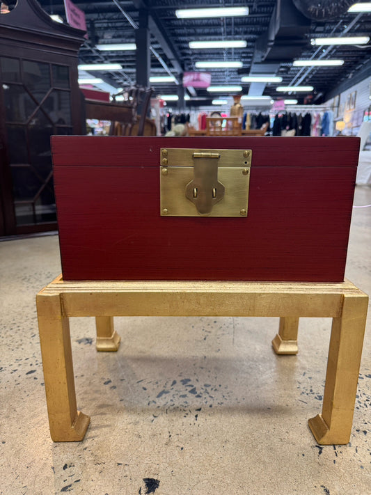 Red Box w/ Brass Mounts on Gold Stand