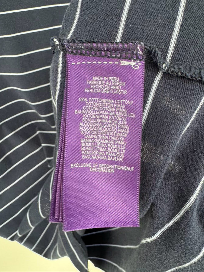 RALPH LAUREN PURPLE LABEL Size XL Blue & White Stripe Short Sleeve Shirt
