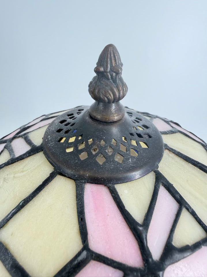 Cream, Pink & Blue Tiffany Style Lamp