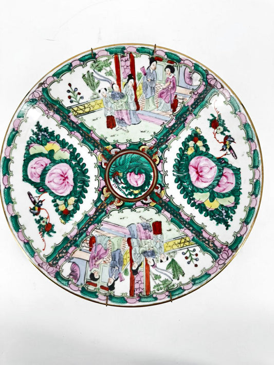 Pink & Green Rose Medallion Decorative Plate w/ Hanger