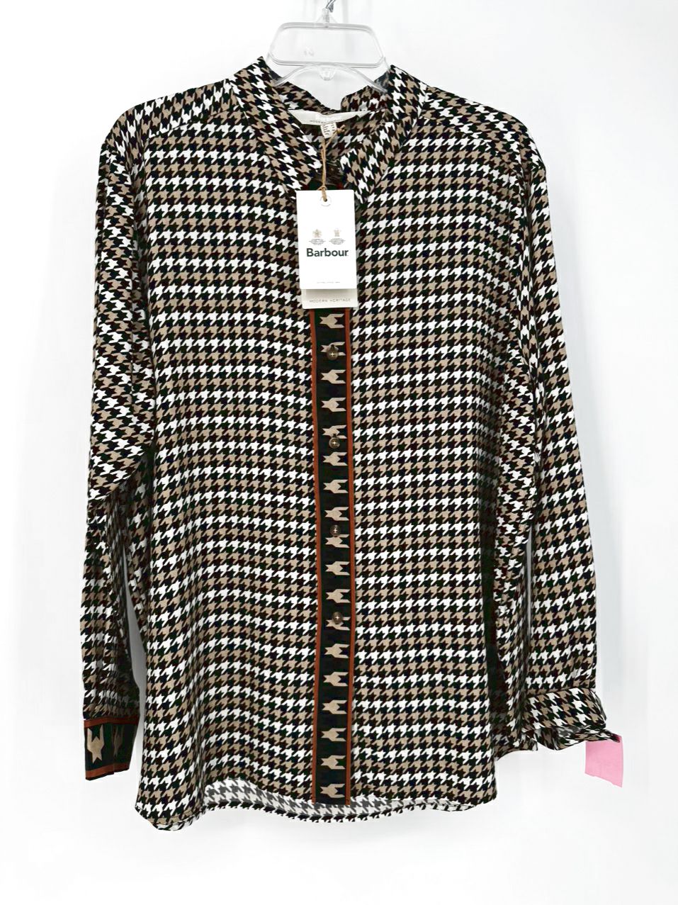 BARBOUR Size 14 Tan & Black Houndstooth Blouse NWT