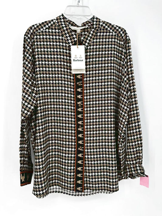 BARBOUR Size 14 Tan & Black Houndstooth Blouse NWT