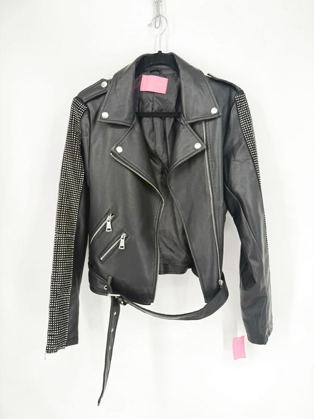 Azalea Wang Size Wmn's XL Black Rhinestone Moto Belted Jacket