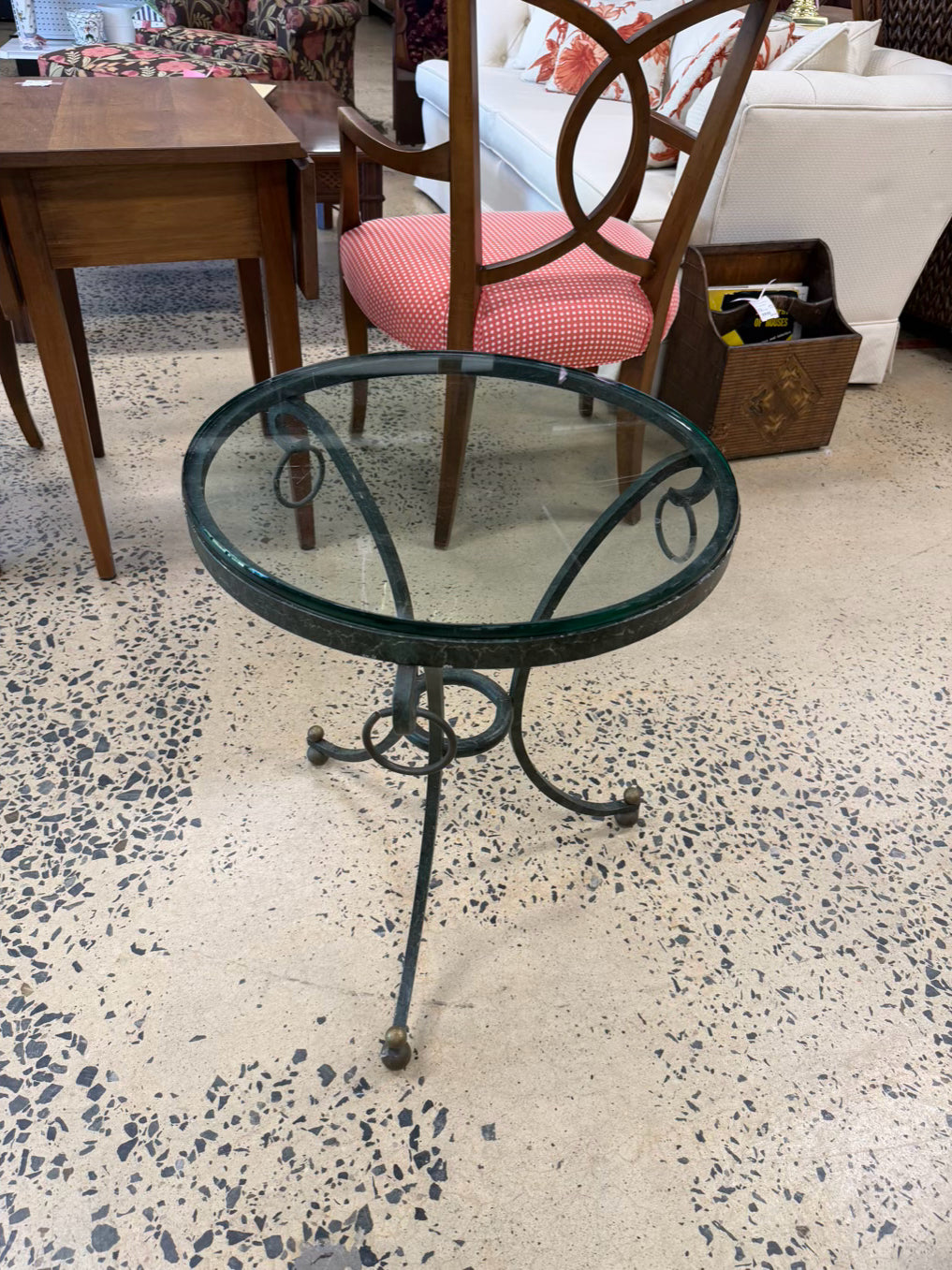 Green & Clear Iron & Glass Occasional Table