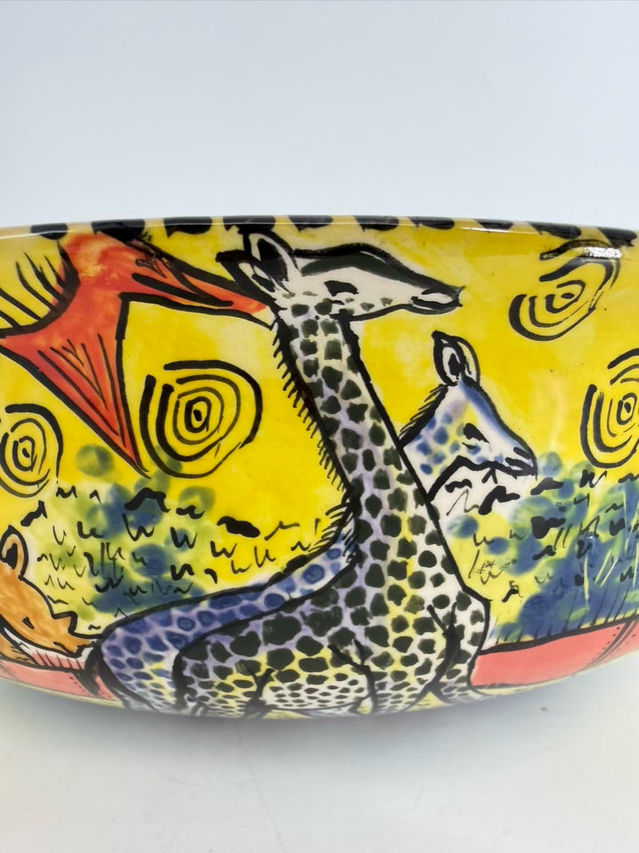 ZIMBABWE Multi Colored Hand Painted Jungle Animals Ceramic Bowl