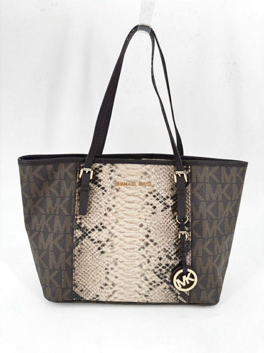 MICHAEL KORS Brown Embossed Leather Snakeskin Purse