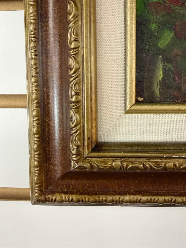 SIGNED Homes By The Lake Painting In Bronze Tone Frame