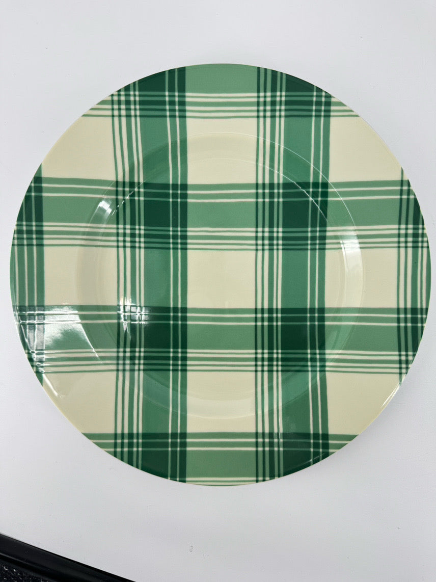 LIMOGES PATRICK FREY Green & White Porcelain Sorgues Set of 14 Dinner Plates