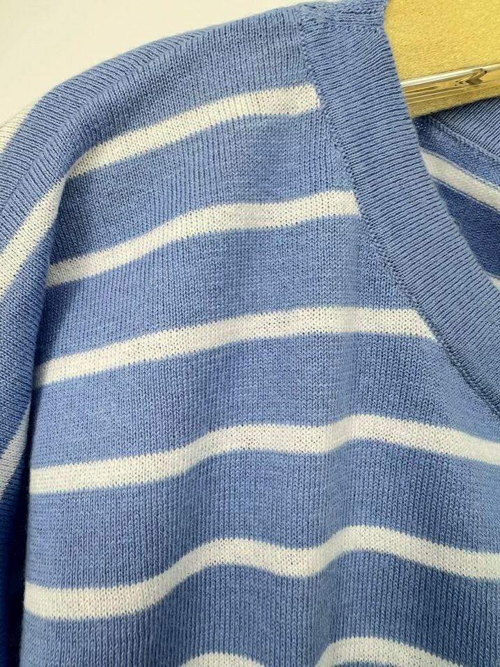 PURE COLLECTION Size 14/16 Blue & White Stripe Knit Top NWT