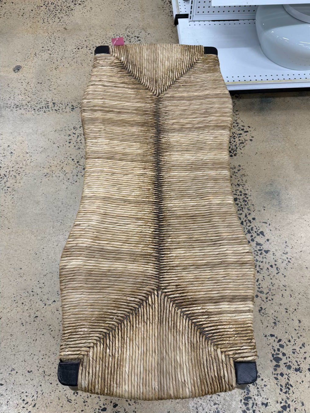 Black Wood French Bench w/ Natural Woven Rush Seat
