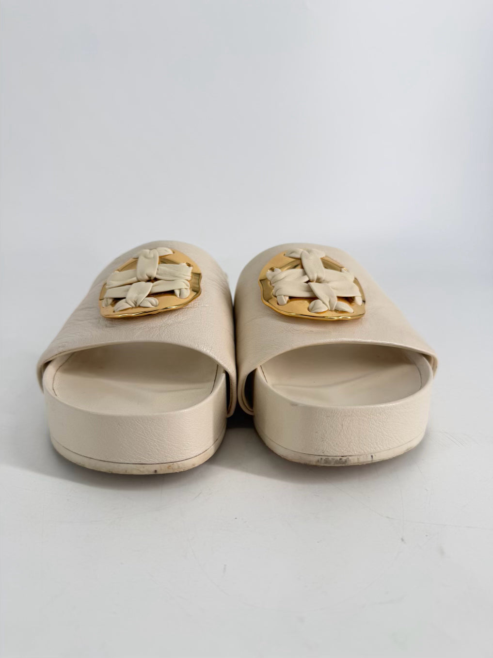 TORY BURCH Size 9.5 Cream & Gold Leather Platforms