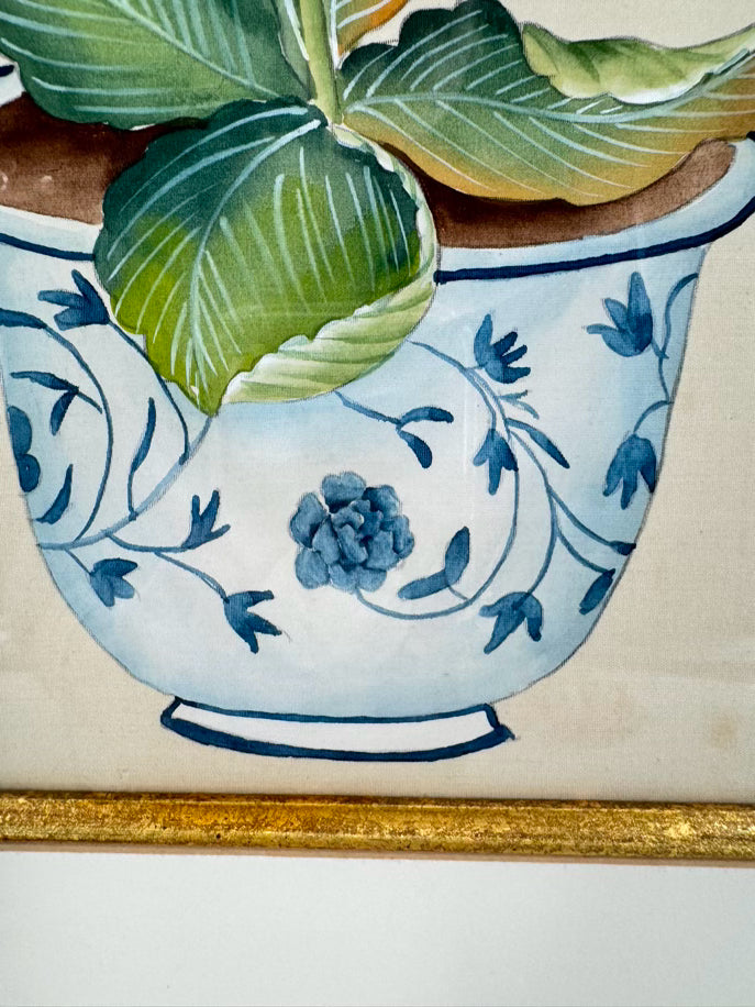 CHELSEA HOUSE Yellow Flower w/ Butterfly Painting on Silk in Gold Frame