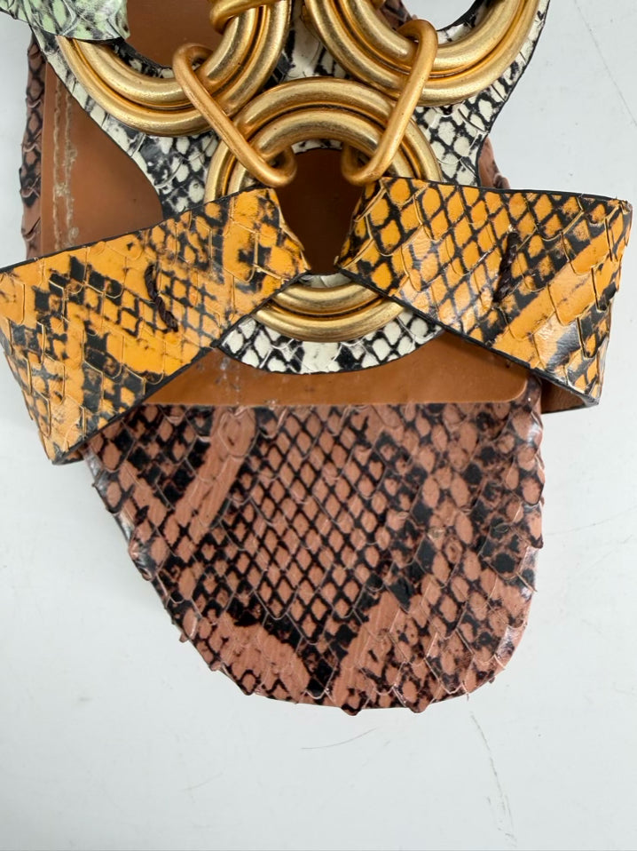 TORY BURCH Size 8.5 Brown, Mint & Orange Leather Animal Print Sandals