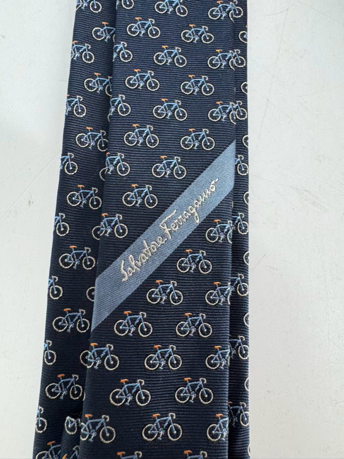 SALVATORE FERRAGAMO Navy Bicycle Silk Tie