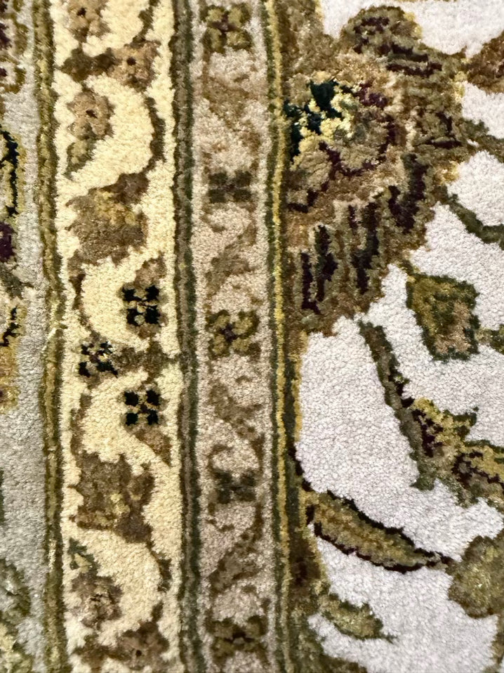 Green & Cream Wool Oriental Area Rug