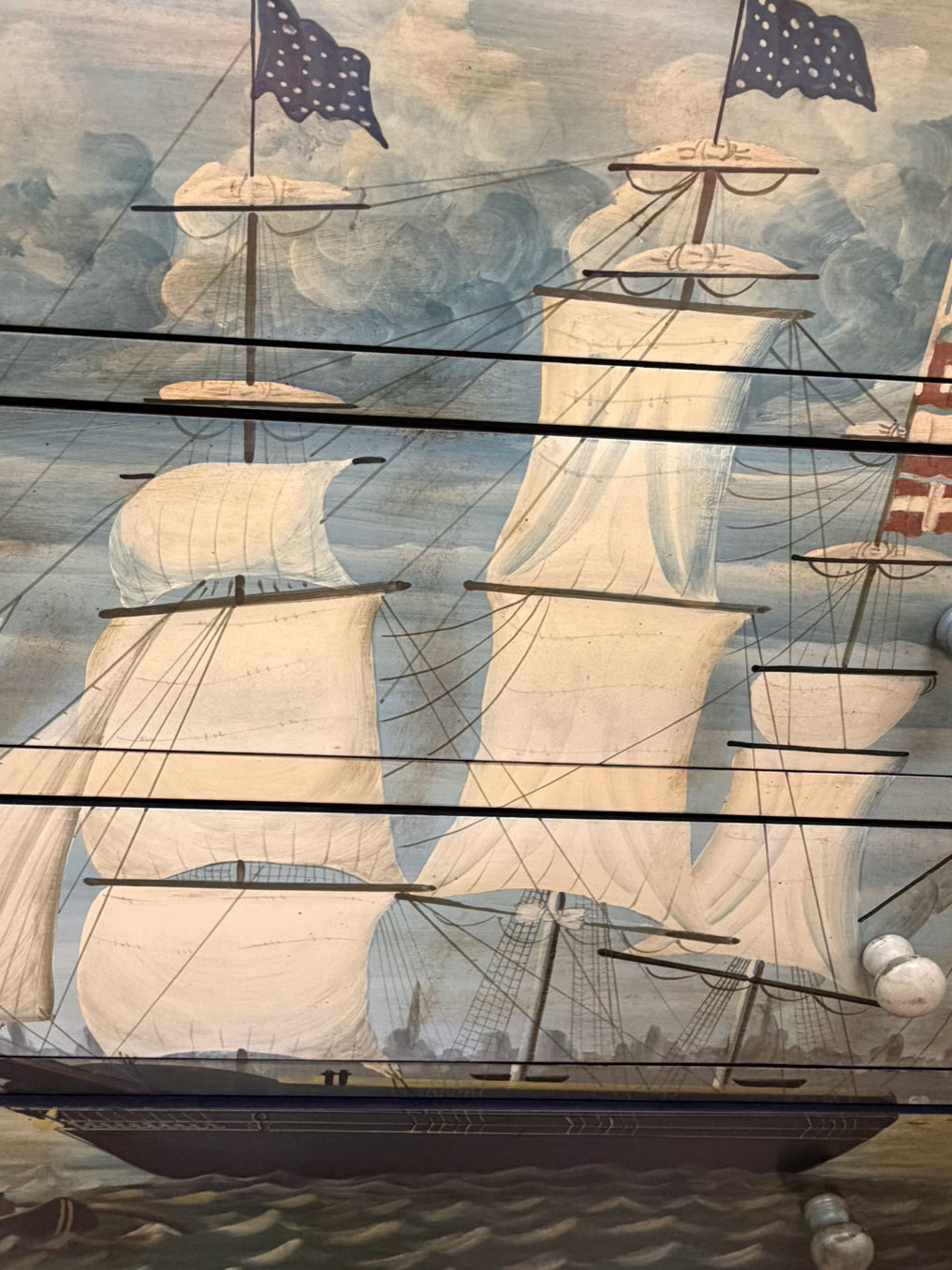 Blue & Cream Wood Ship & Star 4 Drawer Chest