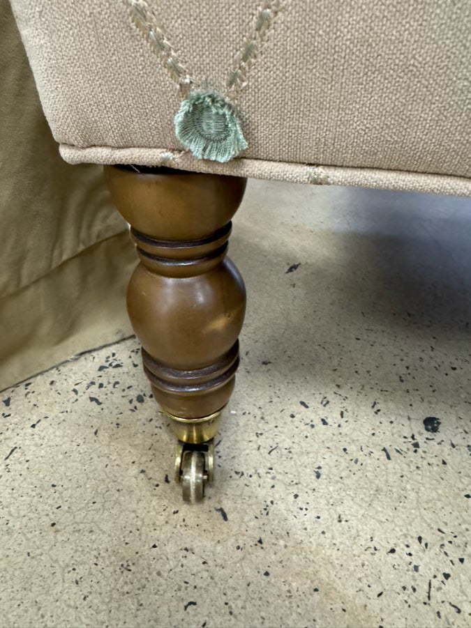 Tan & Green Pair of Armless Accent Chairs